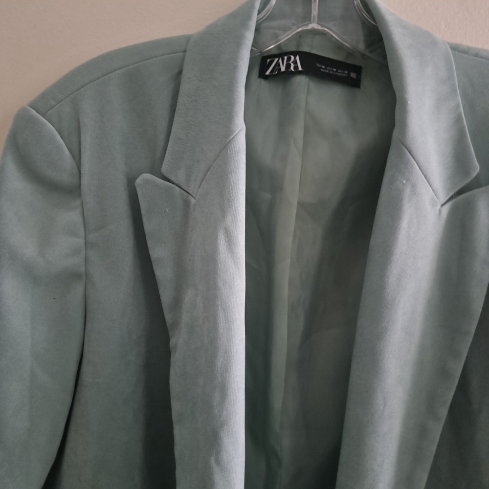 ZARA WOMAN EUC DOUBLE-BREASTED SOFT OVERSIZED BLAZER LIGHT GREEN | 8372/037 M - Picture 16 of 16